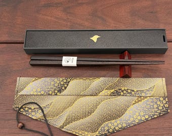 Handmade Wenge Chopsticks Set with Wooden Rest, Travel Case & Gift Box