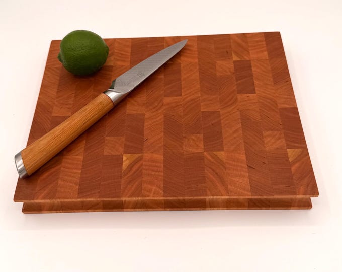 Handcrafted Cherry End Grain Cutting Board – Reversible Hardwood Board with Hand Holds