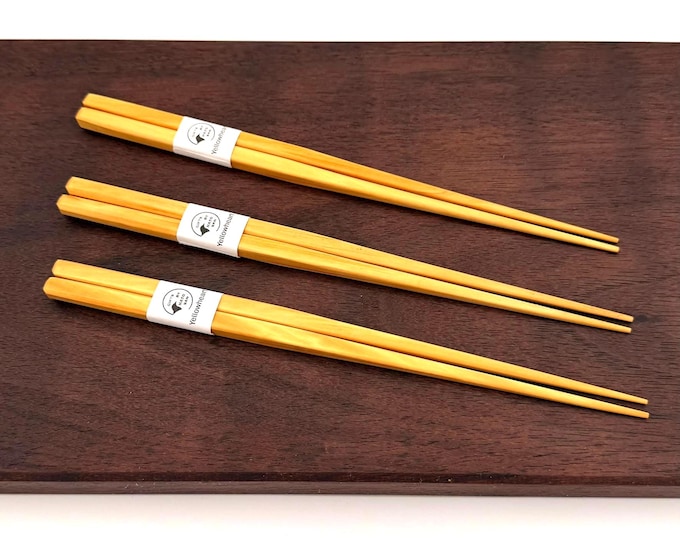 Yellowheart Chopsticks Set with Walnut Rest – Handmade Wooden Chopsticks - Gift Box Included