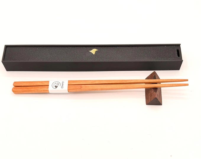 Handcrafted Yellowheart Chopsticks with Walnut Rest - Personalization and Gift Box Included