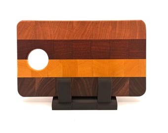 Handcrafted End Grain Cutting Board – Cherry, Walnut, Padauk, Yellowheart – Reversible Hardwood Board