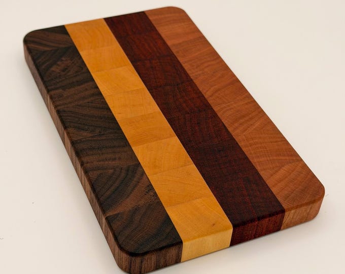Handcrafted End Grain Cheese & Bar Board – Cherry, Walnut Exotic Hardwoods