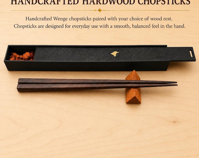 Brazilian Walnut Handcrafted Japanese Style Chopsticks with Wooden Rest and Gift Box