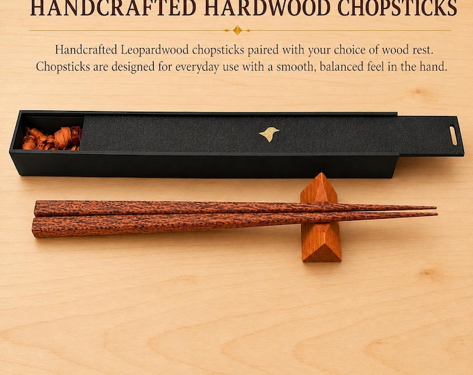 Leopardwood Handcrafted Japanese Style Chopsticks with Wooden Rest and Gift Box
