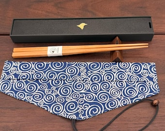 Handmade Cherry Chopsticks Set with Wooden Rest, Travel Case & Gift Box