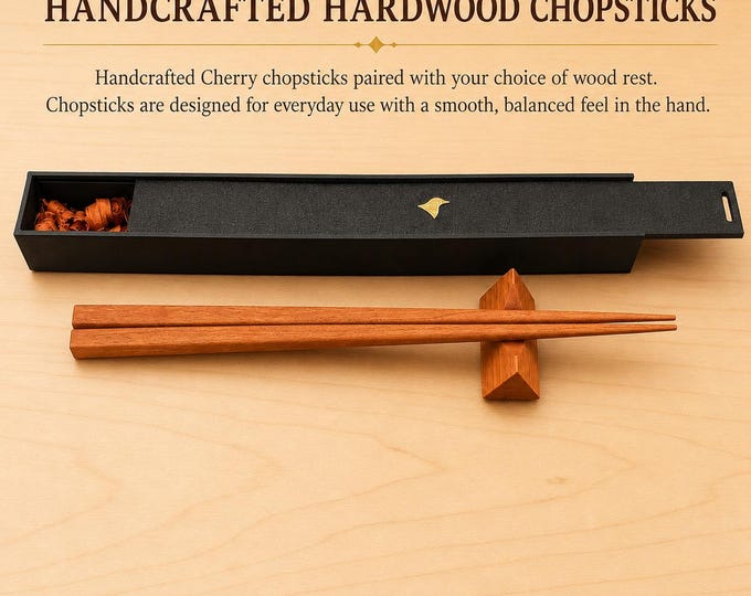 Cherry Handcrafted Japanese Style Chopsticks with Wooden Rest and Gift Box