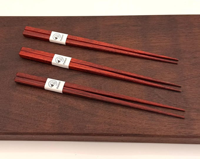 Padauk Chopsticks Set with Walnut Rest – Handmade Wooden Chopsticks - Gift Box Included