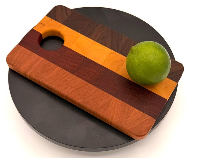 Handcrafted End Grain Cutting Board – Cherry, Walnut, Padauk, Yellowheart – Reversible Hardwood Board