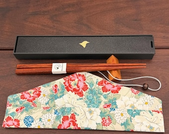 Handmade Bloodwood Chopsticks Set with Wooden Rest, Travel Case & Gift Box