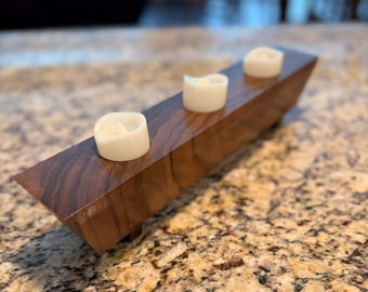 Handcrafted Walnut Tea Light Candle Holder – Solid Hardwood Home Decor