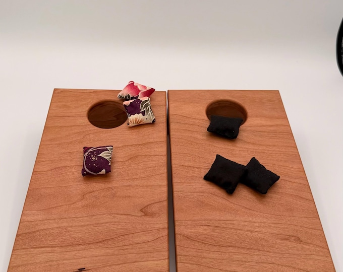 Handcrafted Cherry Tabletop Cornhole Game • Solid Hardwood