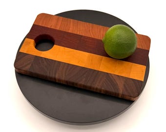 Handcrafted End Grain Cutting Board – Cherry, Walnut, Padauk, Yellowheart – Reversible Hardwood Board