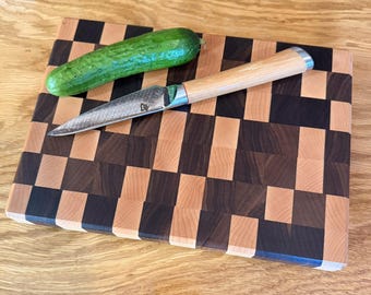 Handcrafted End Grain Cutting Board – Walnut & Maple, Small Kitchen Prep Board