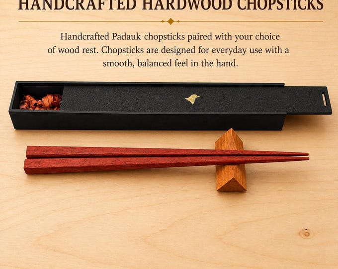 Padauk Handcrafted Japanese Style Chopsticks with Wooden Rest and Gift Box