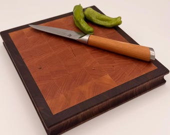 Handcrafted Walnut & Cherry End Grain Cutting Board – Reversible Hardwood Board