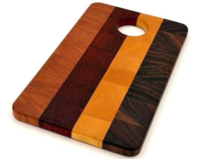 Handcrafted End Grain Cutting Board – Reversible Walnut, Cherry & Exotic Hardwoods