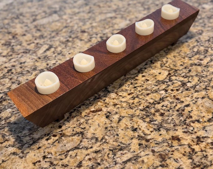 Handcrafted Walnut Candle Holder – Five Tea Light Wood Centerpiece