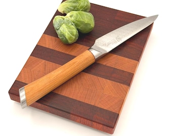 End Grain Cherry & Padauk Cutting Board – Small Handmade Hardwood Prep Board with Rubber Feet