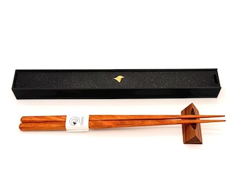 Handcrafted Cherry Chopsticks with Walnut Rest – Personalization and Gift Box Included