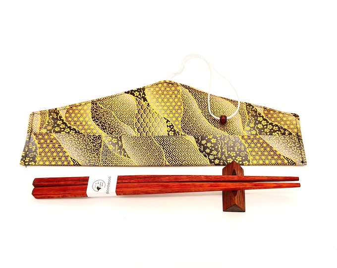 Handcrafted Bloodwood Chopsticks with Walnut Rest – Personalization and Fabric Travel Case Included