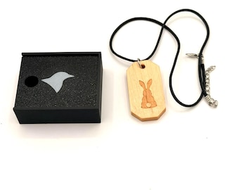 Handcrafted Wooden Pendant Necklace with Rabbit– Hard Maple – Nature Inspired Minimalist Jewelry
