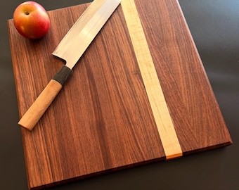 Handcrafted Walnut Edge Grain Cutting Board – Reversible Hardwood Board with Maple Accent