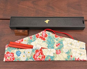 Handmade Padauk Chopsticks Set with Wooden Rest, Travel Case & Gift Box