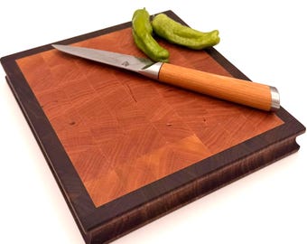 Handcrafted Walnut & Cherry End Grain Cutting Board – Reversible Hardwood Board