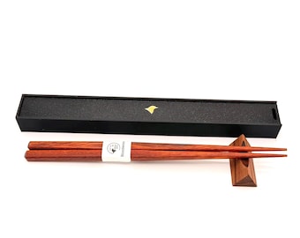 Handcrafted Bloodwood Chopsticks with Walnut Rest – Personalization and Gift Box Included