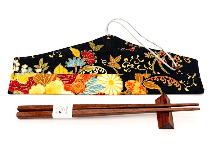 Handcrafted Walnut Chopsticks with Walnut Rest – Personalization and Fabric Travel Case Included