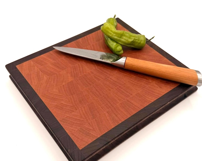 Handcrafted Walnut & Cherry End Grain Cutting Board – Reversible Hardwood Board