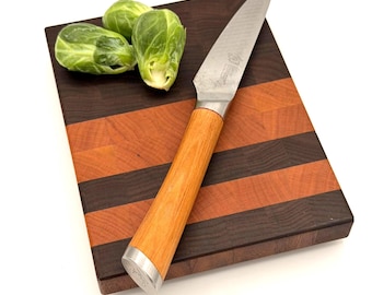 Small Walnut & Cherry End Grain Cutting Board – Handmade Hardwood Prep Board with Rubber Feet
