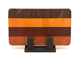 Handcrafted End Grain Cutting Board – Cherry, Walnut, Padauk, Yellowheart – Reversible Hardwood Board
