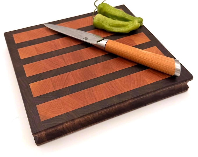 Handcrafted Walnut & Cherry End Grain Cutting Board – Reversible Hardwood Board