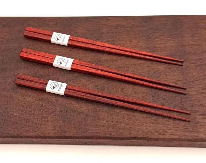 Padauk Chopsticks Set with Walnut Rest – Personalized Engraved Chopsticks - Gift Box Included