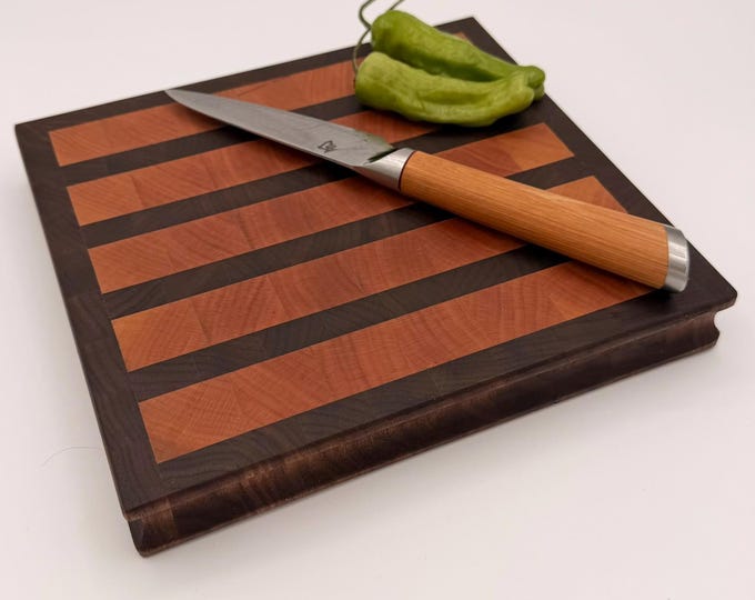 Handcrafted Walnut & Cherry End Grain Cutting Board – Reversible Hardwood Board