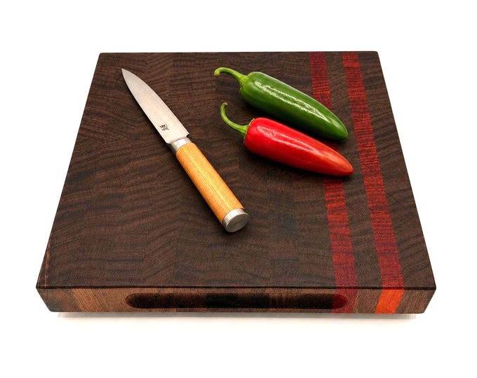 Handcrafted End Grain Cutting Board – Walnut & Padauk– Hardwood Board with Rubber Feet