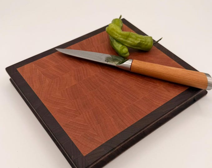 Handcrafted Walnut & Cherry End Grain Cutting Board – Reversible Hardwood Board