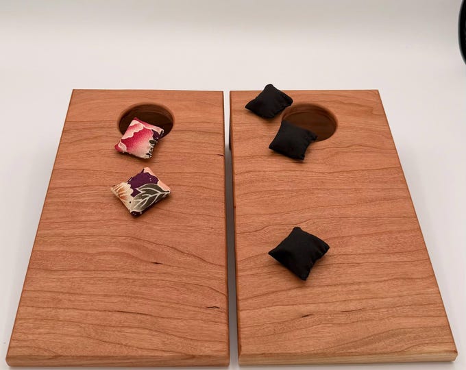 Handcrafted Cherry Tabletop Cornhole Game • Solid Hardwood