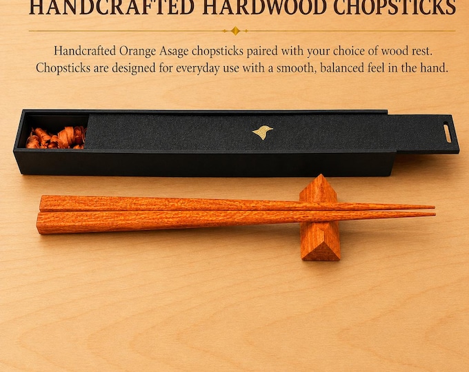 Orange Asage Handcrafted Japanese Style Chopsticks with Wooden Rest and Gift Box