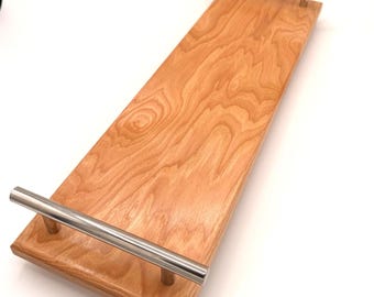 Handcrafted Hickory Charcuterie Board – Solid Wood Serving Board with Handles and Feet