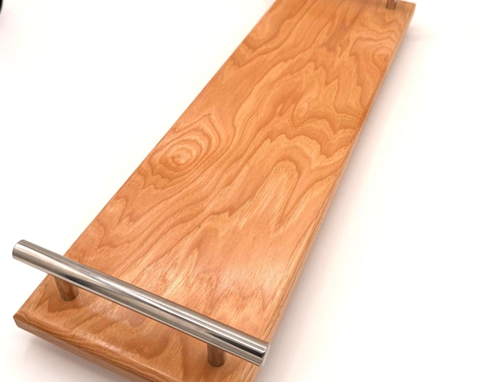 Handcrafted Hickory Charcuterie Board – Solid Wood Serving Board with Handles and Feet