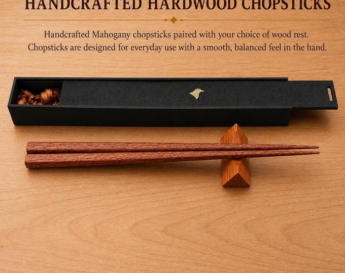 Mahagany Handcrafted Japanese Style Chopsticks with Wooden Rest and Gift Box