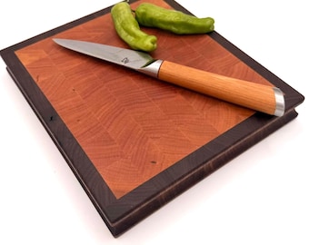 Handcrafted Walnut & Cherry End Grain Cutting Board – Reversible Hardwood Board