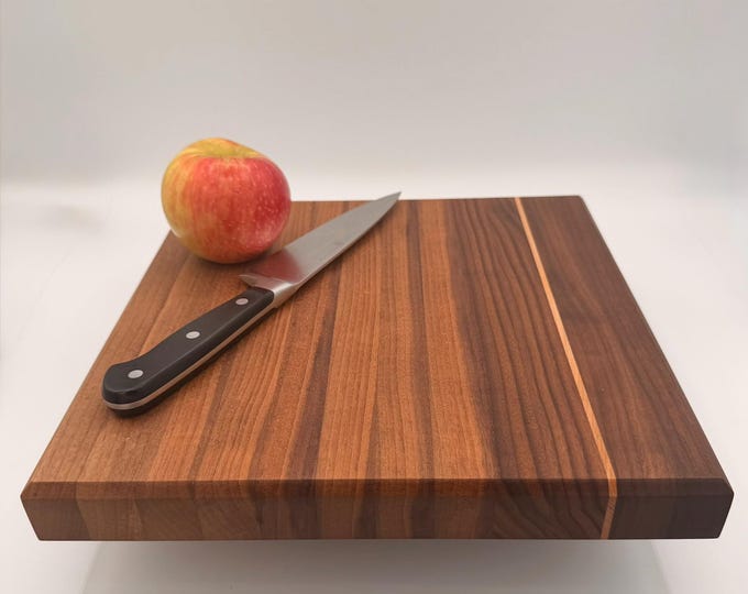 Compact Edge Grain Walnut Cutting Board with Maple Inlay | Everyday Kitchen Prep Board
