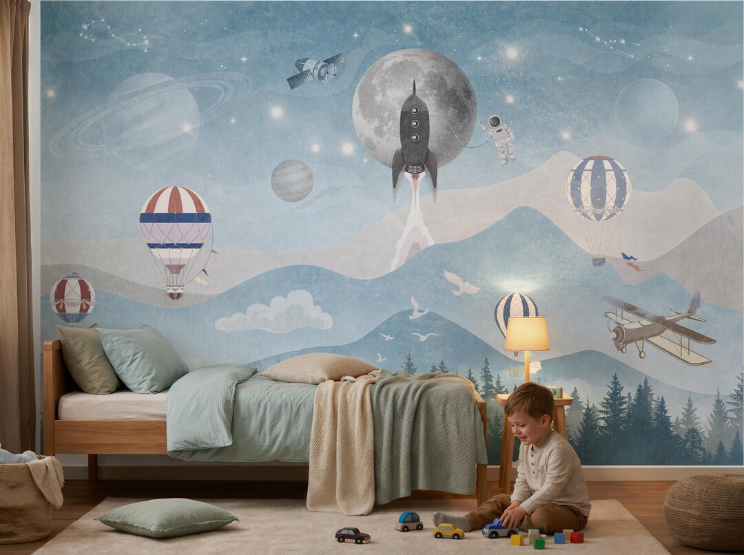 Kids Space Adventure Mural – Peel and Stick Wallpaper - Etsy
