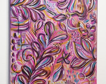 Dipinto acrilico astratto floreale - pezzo originale su tela 8"x10"