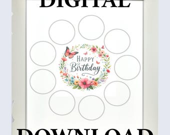 US 25x33 cm | STANDARD insats för födelsedagsmuffinsask | Blommigt födelsedagskort | Digital nedladdning + vägbeskrivning