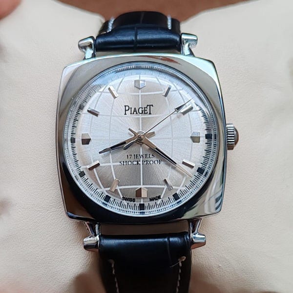 Vintage Piaget 17 juwelen zilveren wijzerplaat, handmatig opwindbaar Zwitsers herenhorloge