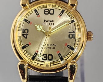 Vintage HMT Pilot Golden Dial 17 jewels Manual Winding wrist watch for mens